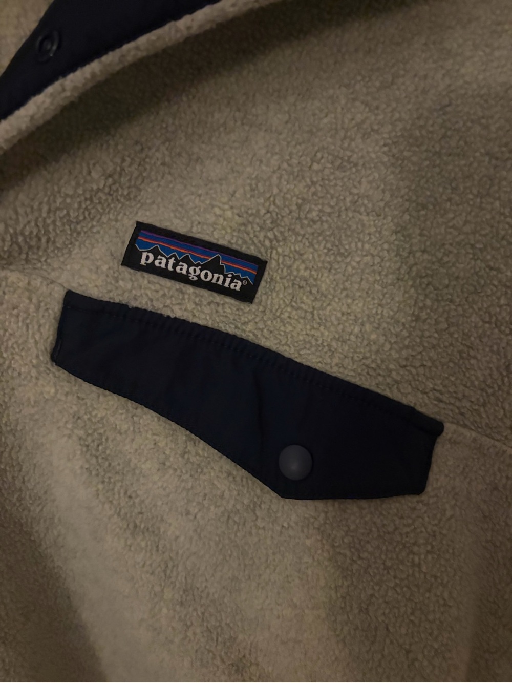 Patagonia Men’s Light Sage Fleece Snap-Up Pullover with Navy Trim - Picture 3 of 4